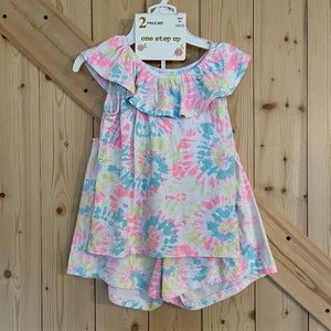 One Step Up 2 Piece Tie Dye  Top & Shorts NWT Size M 10-12